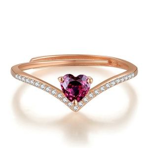 Heart Shape Garnet Sterling Silver Adjustable Ring